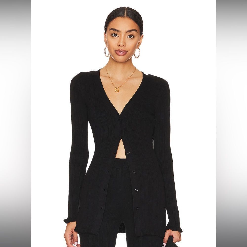 Tularosa Variegated Rib Cardi in Black